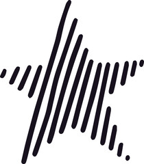 Black, uneven parallel lines creating an abstract star shape against a white background, forming a visually striking and dynamic element that embodies modern minimalism and artistic flair