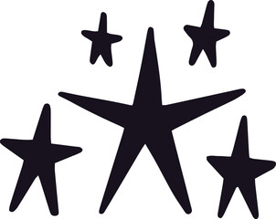 Five black, hand drawn stars arranged against a clean white background create a striking visual, blending simplicity with a touch of whimsy and playfulness in design