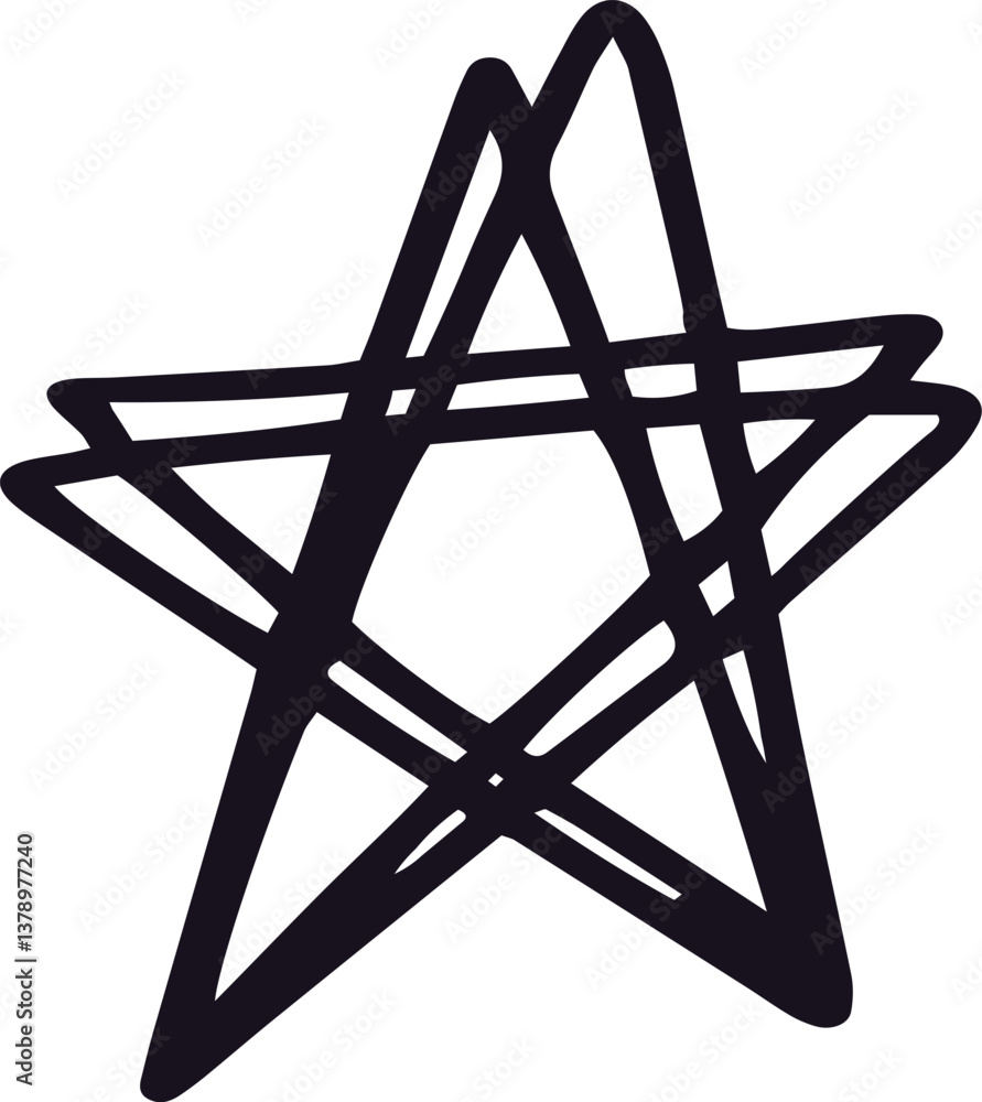 Poster hand drawn five pointed star showcasing a network of intricate scribbled lines, creating a unique an