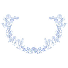 Line Art Blue Floral Frame. Vector Illustration