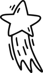 Simple, whimsical line art illustration of a shooting star, perfect for children's books, greeting cards, or any project needing a touch of celestial charm