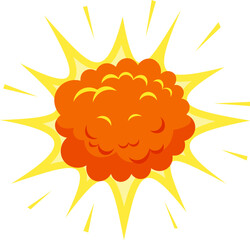 Orange explosion expanding and emitting yellow rays of light. Creating a vibrant and dynamic visual effect on a clean white background. Perfect for conveying concepts of power. Impact. Or destruction