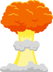 Large atomic bomb exploding, generating a massive mushroom cloud filled with smoke and vibrant yellow and orange flames, embodying themes of danger and military power