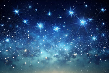 Obraz premium Majestic Night Sky with Brilliant Stars and Glowing Nebula Over Dark Blue Background, Perfect for Astronomy Lovers and Nature Enthusiasts