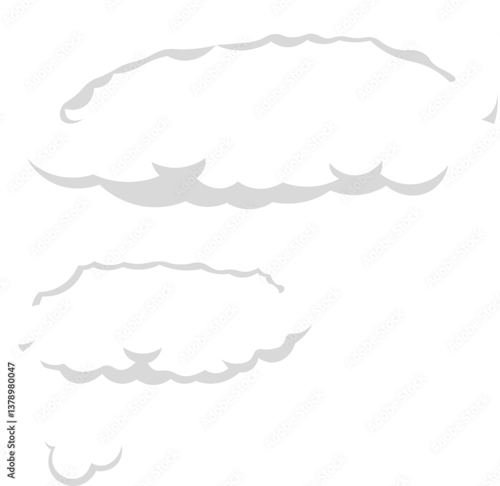 Poster three cartoon clouds floating gracefully in an empty white sky, creating a serene and peaceful atmos