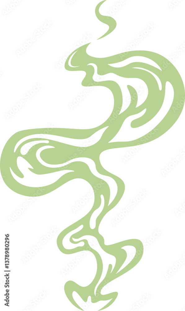 Poster light green smoke is rising and swirling upwards on a white background, creating an abstract and vis