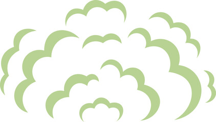 Green stylized clouds are forming a bigger cloud on a white background, creating a simple yet evocative design, suitable for various applications related to nature, weather, or abstract concepts