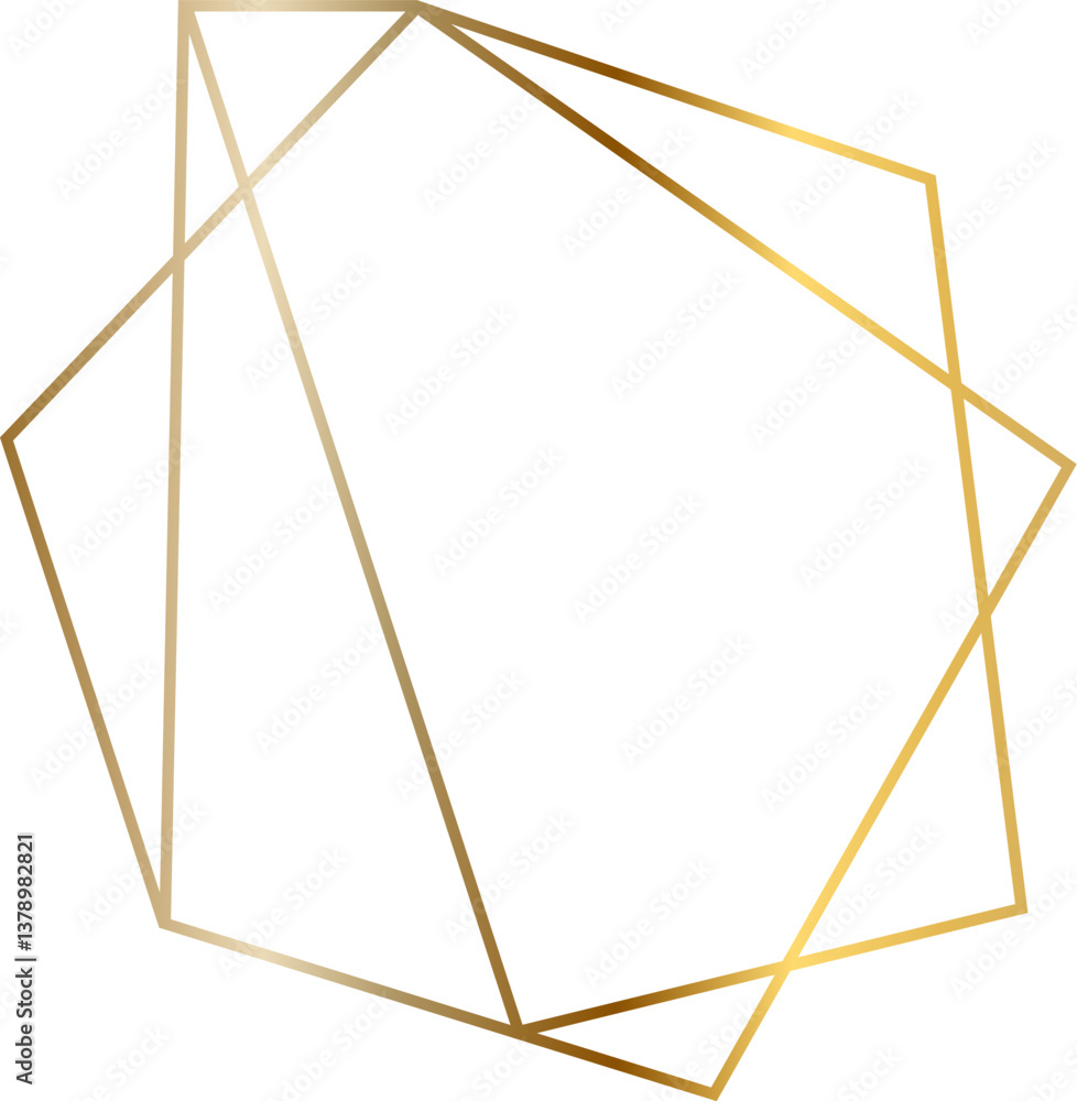 Poster polygonal golden frame with sharp edges shining brightly on a white background creates an elegant an