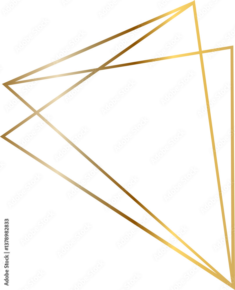 Poster golden lines intertwining to create overlapping triangles on a pristine white background, forming an