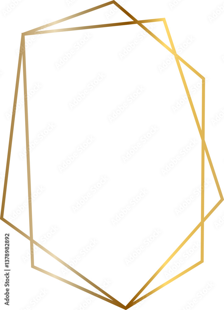 Poster golden frame with irregular geometric shape creating an elegant border on a white background, ideal 