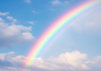 Vibrant rainbow arching across a partly cloudy sky. AI Generated