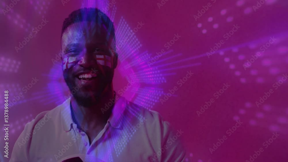 Aufkleber man with face paint and vibrant digital animation patterns on pink background