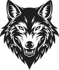 Wolf head vector illustration with tribal tattoo style and wild animal symbol in black and white silhouette