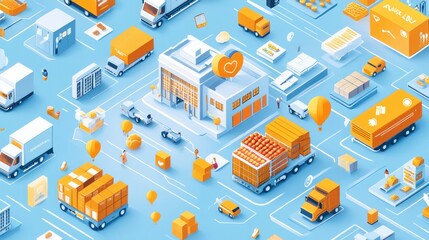 Obraz premium Global Distribution Network, 3D isometric view. Logistics transportation system. Stock photo