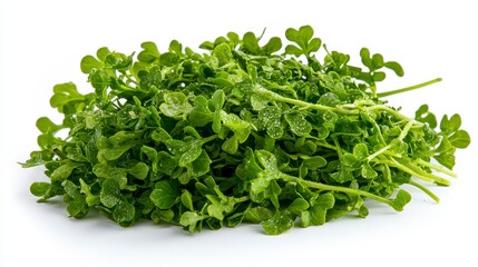 Fototapeta premium A pile of fresh mustard greens isolated on white background captured in high quality for culinary and nutritional applications