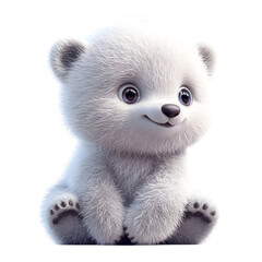 Fluffy 3D Cartoon Polar Bear Cub Isolated on Transparent Background