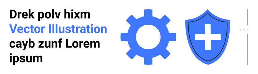 Minimal gear beside a blue shield with a cross, representing security and system efficiency. Ideal for technology, healthcare, cybersecurity, mechanism, protection, innovation, and simple landing