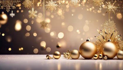 luxurious and elegant christmas background with gold ornaments and snowflakes