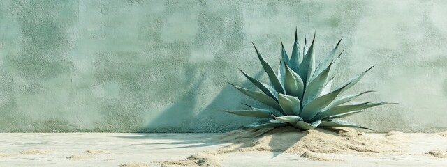Teal agave on light beige stucco