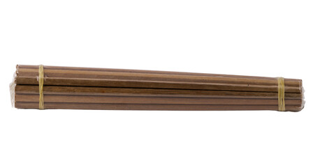bundle of wooden dowels wrapped with plastic
