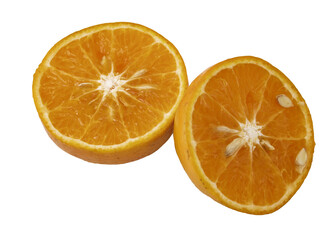 cut orange halves isolated on white background