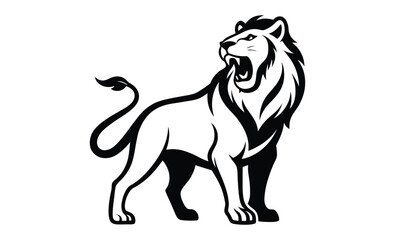 Roaring lion vector icon silhouette, roaring lion vector art, jumping silhouette roaring lion vector icon isolated on white background