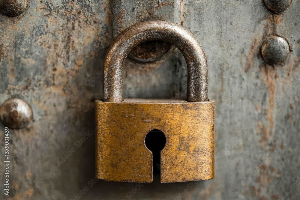 Poster a padlock is securely attached to a sturdy metal fence ensuring safety and security implementing two