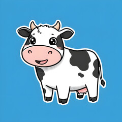 Cute Cartoon Cow Sticker with Solid Background – Comic Style - Generated by AI.