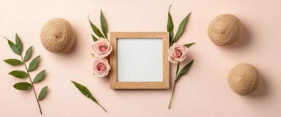 Empty Frame with Roses and Twine