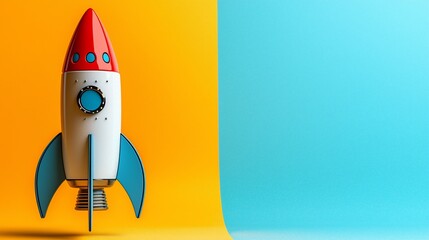 Toy Rocket on Colorful Background
