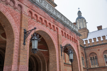 Chernivtsi National University building in winter, Ukraine.