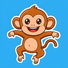 Cute Cartoon Monkey Sticker with Solid Background – Comic Style - Generated by AI.