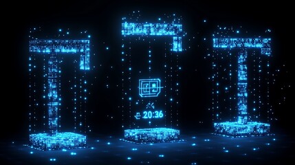 Futuristic data visualization showcasing illuminated digital technology elements in dark space