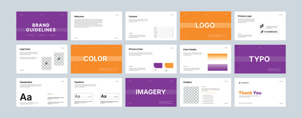 Creative Brand identity design template. Brand Guideline Presentation layout. Corporate Brand strategy guide design. Logotype guidelines template for healthcare, medical, physiotherapy