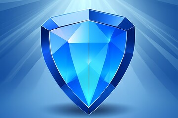 A blue shield shaped like a faceted gem shines brightly