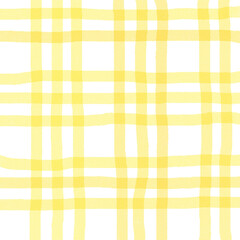 Yellow Plaid Gingham Hand Drawn Background Pattern Overlay