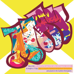 Graffiti Typography May Art with Asian American Heritage Theme, Pop Art Style, Vibrant Colors, Abstract Urban Street Illustration Design