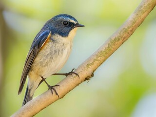 Fototapeta premium 森の木陰で周りを見渡しているルリビタキの雄