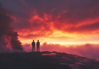silhouette of a man standing on a mountain top