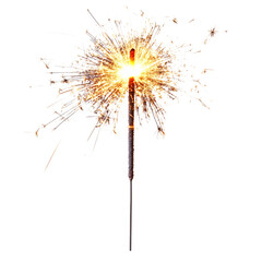 Bright Firework Exploding with Colorful Flames and Sparkler Isolated on Transparent Background