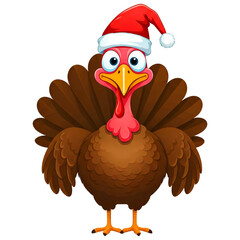 A Funny Isolated Cartoon of a Turkey Character Wearing a Santa Claus Hat Clipart Illustration Waving a Hand Thanksgiving Day Autumn Cute Turkey Bird SVG Artwork on a Transparent Background PNG