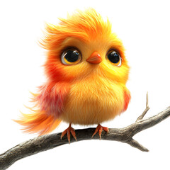 A Fluffy 3D Cartoon Phoenix Chick with Glowing Feathers Isolated on Transparent Background