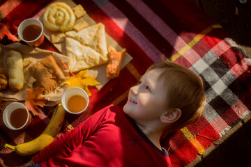 Child Relaxing on a Cozy Picnic Blanket