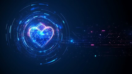 A digital heart with connected circuits floating against a dark background