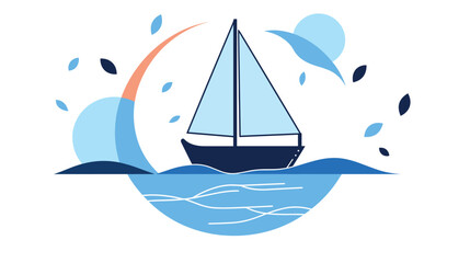 Fototapeta premium Minimalist sailboat illustration on water with blue and orange accents