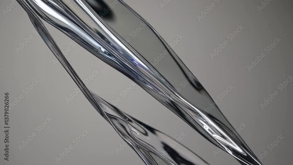 Poster smooth metallic liquid ribbons elegantly flow and twist, creating captivating abstract patterns agai