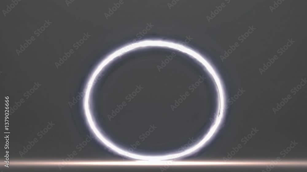 Poster luminous plasma ring rotating and morphing, casting dynamic light across reflective surface with hyp