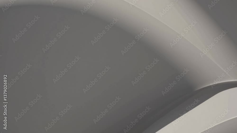Poster elegant white curves dynamically transforming across neutral gray background, creating fluid minimal