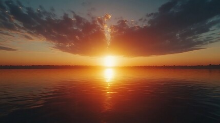 Sunset over still water