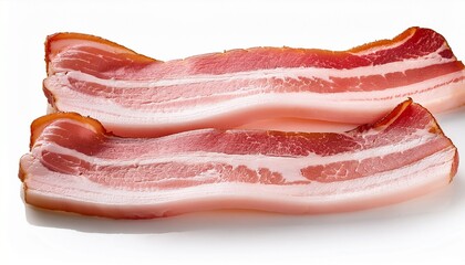 Obraz premium two slices of fresh bacon isolated on a white background